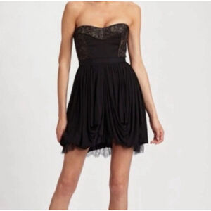 BCBG MaxAzria $348 KORE LBD Black Dress Strapless Sweetheart Neck Lace Large